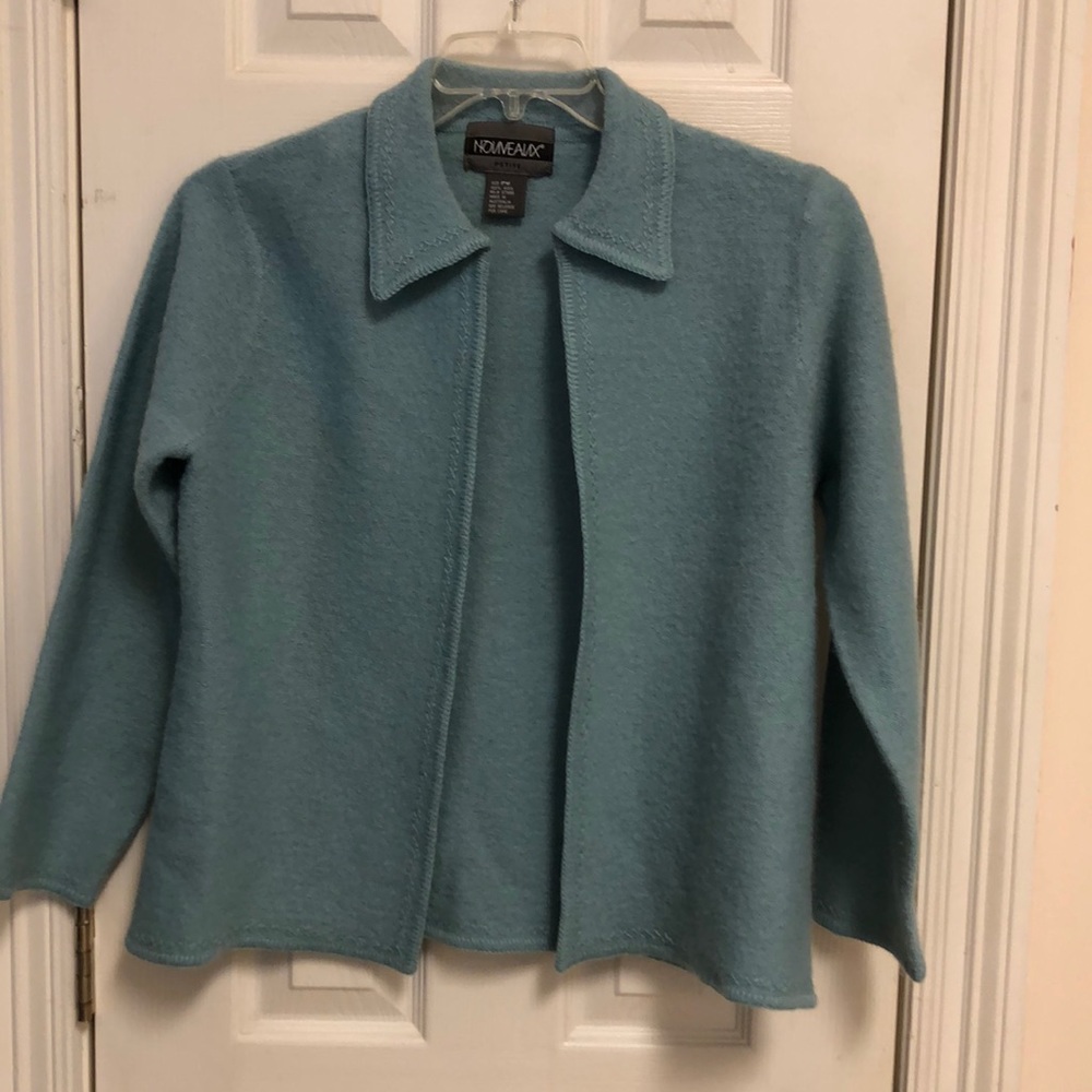 Elegant “Nouveaux” wool blue cardigan. Size PM.